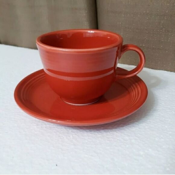 Fiestaware Tea Cup and Saucer in Red - Picture 1 of 1